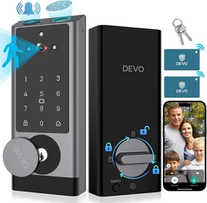 DEVO G1 WiFi Smart Lock with Camera, 6-in-1 Front Door Gray - Picture 1 of 9