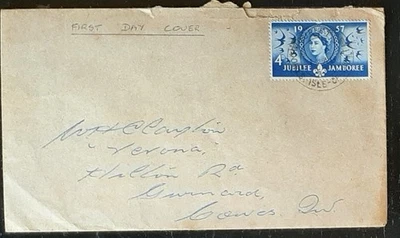 (GB-2168) Great Britain 1957 (FDC) SG 558 4d "World Scout Jubilee Jamboree" - Image 1 of 2