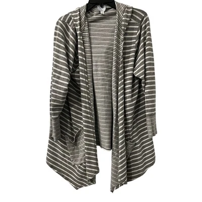 Sunday Anthro Gray Stripe Hooded Open Front Jersey  Cardigan Boho Plus Sz 2XL - Image 1 of 4