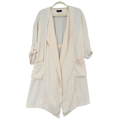 Cárdigan ligero Tahari para mujer beige crema cuello drapeado frente abierto talla S Foto 1 de 4