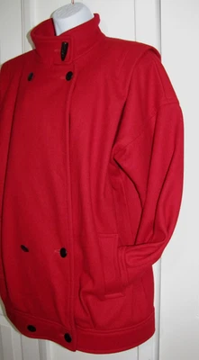 VTG Yugoslavia Red Wool Jacket Pea-coat Mock-neck International Scene 7/8 Wm S/M - Image 1 of 4