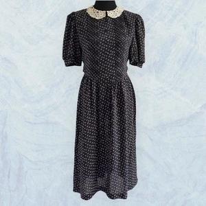 Vintage Act I New York Prairie Cottage Core Floral Midi Dress Size 5/6 Black - Picture 1 of 9