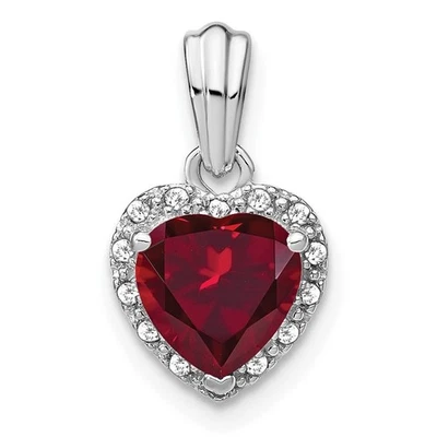 14k White Gold 1/15 Ct Lab Grown Diamond and Lab Created Ruby Heart Pendant - Image 1 of 3