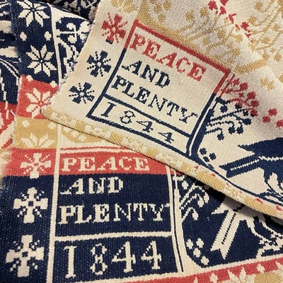 RARE ANTIQUE PRIMITIVE WOOL HANDMADE COVERLET - PEACE AND PLENTY - 1844 - AAFA - Image 1 of 4