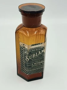 Antique Labeled German POISON Bottle GIFT Schering's Sublamin Berlin Skull Xbone - Picture 1 of 7