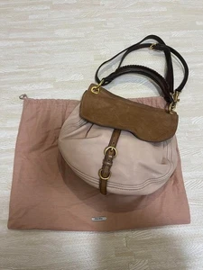 MIU MIU Logo 3way Crossbody Shoulder Hand Bag Pink Brown Leather Authentic Japan - Picture 1 of 9