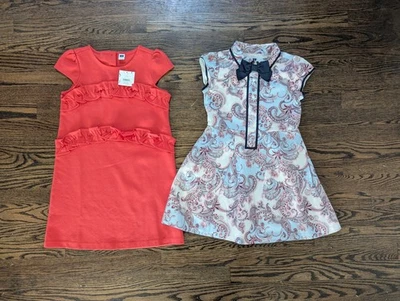 Lot Of 2 Janie & Jack Paisley Bow Dress & NEW Ruffle Shift Tunic Size 7 preppy - Image 1 of 4
