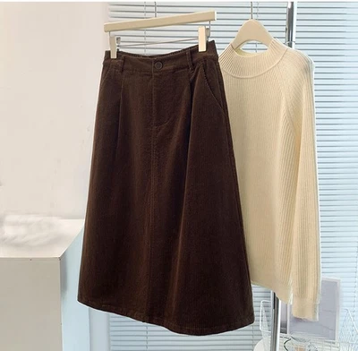 Faldas sueltas informales de pana línea A japonesas otoño invierno para mujer Foto 1 de 4