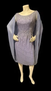 1940s Art Deco Sleeveless Silk Shift Dress Sheer Overlay Iridescent Sequins M - Picture 1 of 23