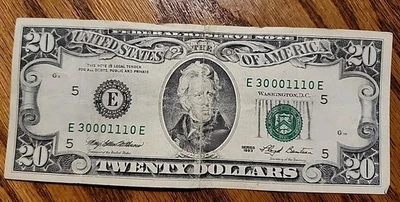 Trinary Repeated Numbers $20 DOLLAR NOTE BILL 30001110 1993 - Image 1 of 4