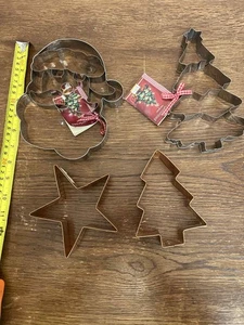 Juego de 4 cortadores de galletas de Navidad árbol de Papá Noel estrella de cobre decoración para hornear vacaciones - Imagen 1 de 5