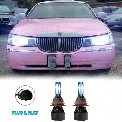 For Lincoln Town Car 1995-2002 White 2x 9007 LED Headlight High/Low Beam Bulbs - Image 1 of 4