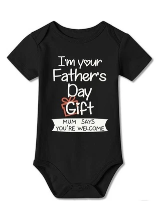 Happy First Father's Day Babygrow Dad Baby Suit Vest Grow Bodysuit Gift 6-9m - Image 1 of 4