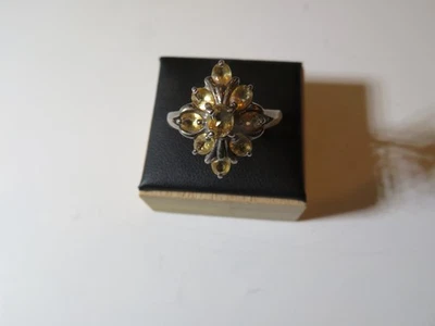 925 Sterling Silver 9 Citrine Gemstone Ring Size 10 - Image 1 of 4