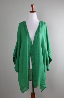 SOFT SURROUNDINGS $89 Solid Green 100% Linen Kimono Jacket Top Womens One Size - Image 1 of 4