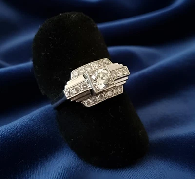 Bague Art Deco - gradin - Platine 950 - Diamant ancien 0,20 carats - TDD 53 - Photo 1/3