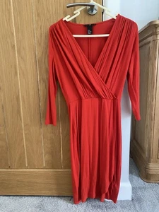 H&M Ladies Jersey Red Long Sleeve Wrap Dress size XS VGC - Picture 1 of 4