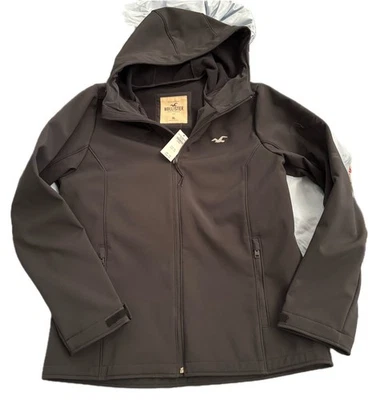 New Men's Hollister Black Hooded Zip Up Jacket Soft Shell XL - Image 1 of 4