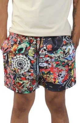 Pantalones Cortos ED HARDY Tatuaje Collage Calavera Pantera Serpiente Malla Para Hombre Talla XL *NUEVO* $65 Foto 1 de 4