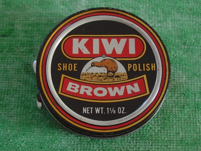 KIWI DE LATA DE PUBLICIDAD VINTAGE 1-1/8 oz. LATA PULIDO ZAPATO MARRÓN "LATA VACÍA" EE. UU. Foto 1 de 3