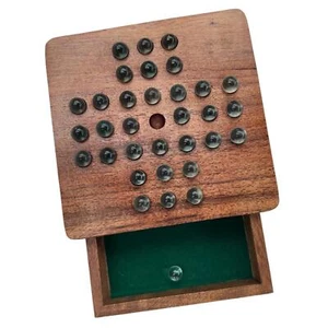 Wooden Solitaire with Marble Drawer | Travel & Strategic Games for Adults - Picture 1 of 7