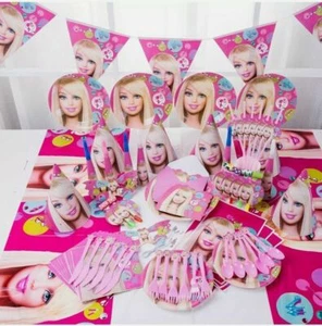 Doll Pink Birthday Supplies For Girls With Complete Tableware And Toys - Picture 1 of 20