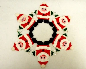 Vintage Needlepoint ChristmasTable Mat, 6-Santa Centerpiece Trivet Wreath - Picture 1 of 5