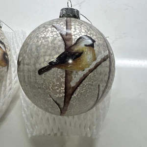 Set of 3 Brown & White GLASS CHRISTMAS ORNAMENTS, Ball, Birds, Drop, by Melrose - Picture 1 of 7