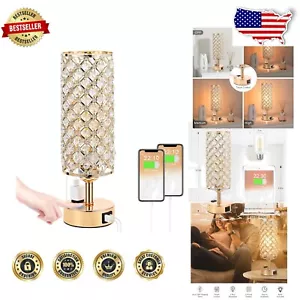 Luxe Gold Crystal Table Lamp with USB-C+A Ports & 3-Way Dimmable Touch Control - Picture 1 of 9