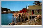 Carte postale vintage village de pêcheurs du Maine filets et cages côtiers pittoresques