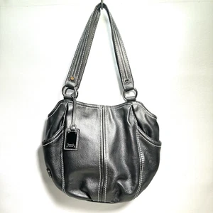 Tignanello Shoulder Handbag Silver Metallic Pebble Leather Lined Purse Bag - Picture 1 of 16