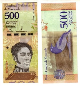 15-01-2018 Venezuela, 500 Bolivares P108a UNC, Simon Bolivar (F) Bird (R) - Picture 1 of 1