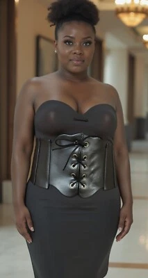 Women Pewter Faux Leather High Waist Wide Corset Belt Cinch Band Plus Size M L - Image 1 of 4