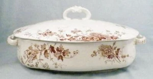 May Brown Transferware Vegetable Tureen Colonial Pottery England Oval Antique - Picture 1 of 12
