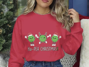 Christmas Sweatshirt Ha-Pea Christmas!! Funny Xmas Sweater Christmas Jumper Day - Picture 1 of 8