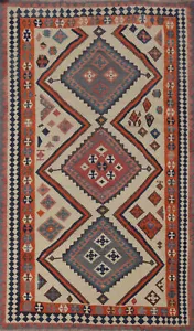 Vegetable Dye Kilim Ivory Geometric Tribal Hand-woven Reversible Area Rug 6x9 - Picture 1 of 13