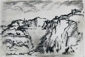 Adrian Hill (1895-1977). Zoomorphic Landscape. Signed/ ca. 1975. Charcoal - Picture 1 of 1