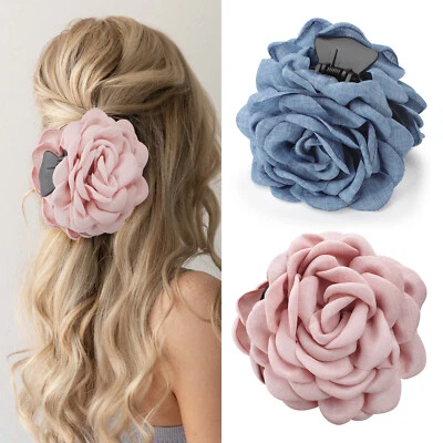 2Pcs Rose Flower Hair Claw Plastic Hair Clips Non-slip Hair Pin for Women Girls - Image 1 of 4