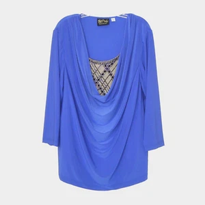 Bob Mackie Wearable Art Womens Beaded Periwinkle Evening Blouse Size XL - Picture 1 of 9