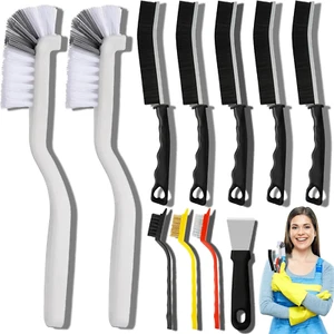 11Pcs Set di Spazzole per la Pulizia delle Fessure, Forniture per la Pulizia delle Setole Dure per Cucina, Ba - Foto 1 di 7