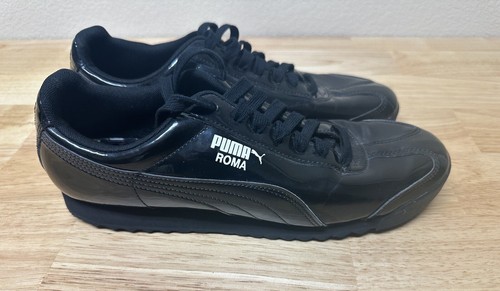 PUMA Roma Nero Pelle Verniciata Uomo Taglia 10 5 RARO