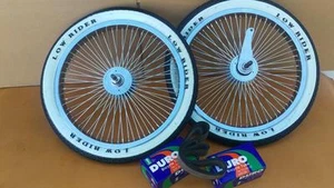 *LOWRIDER LOGO 20x1.75 Brick Pattern White Wall Tires Tubes BMX Wheels 140 Spoke - Picture 1 of 1