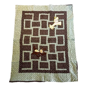 Vintage Handmade Child/Baby Quilt 42” x 57” Monkey & Giraffe So Cute - Picture 1 of 13