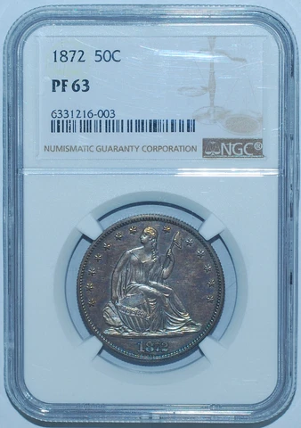 1872 NGC PR63 Proof Strike Seated Liberty Half Dollar Cover