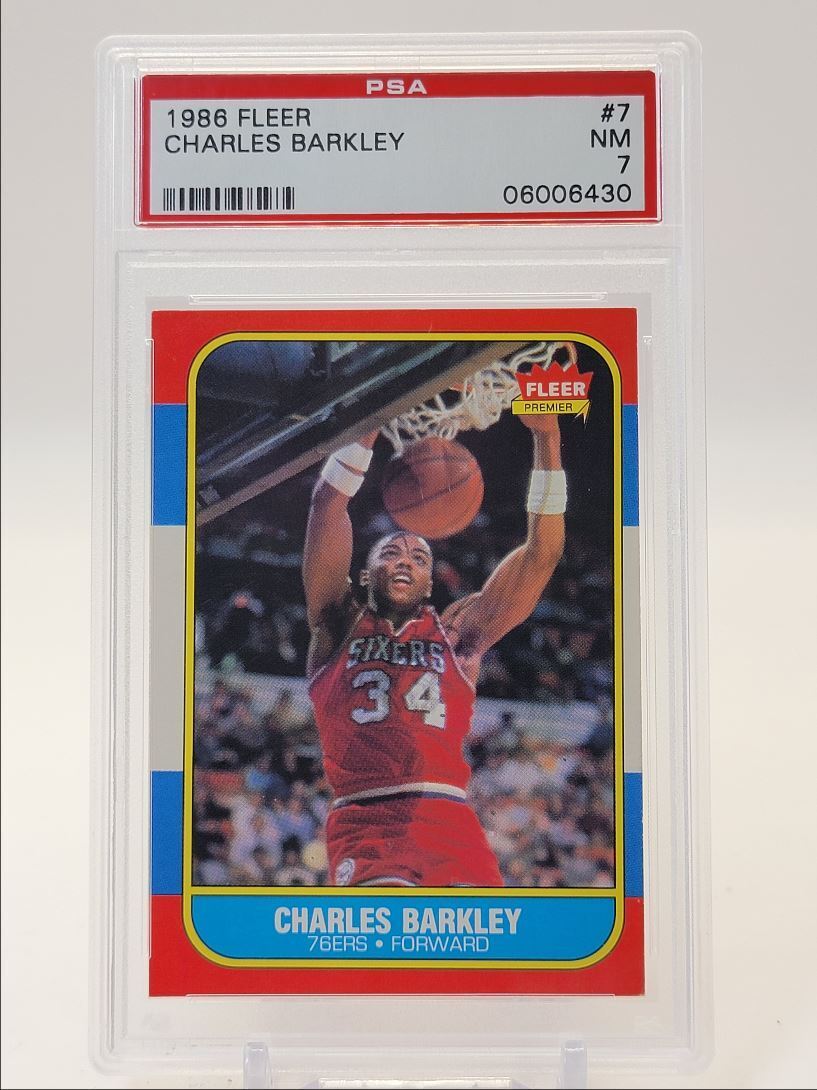 CHARLES BARKLEY 1986-87 FLEER BASKETBALL #7 ROOKIE 76ERS RC PSA 7 Q1540