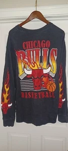 Vintage Chicago Bulls NBA Long Sleeve Shirt Y2K Flames Logo Sz L - Picture 1 of 3