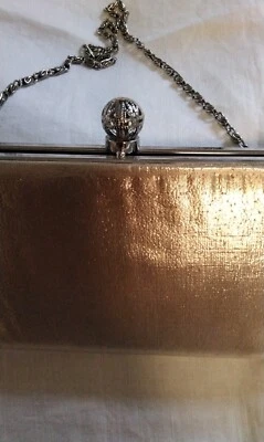 Vintage Gold Lame Clutch Purse Handbag With Art Deco Clasp - Image 1 of 4
