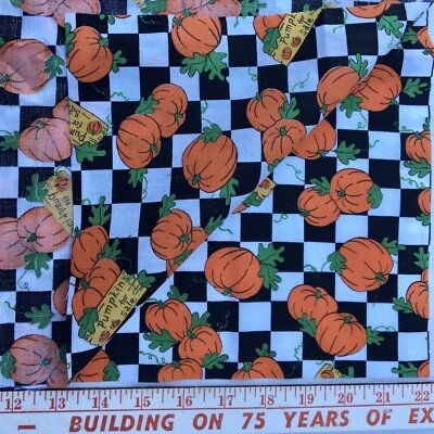 Halloween Fabric-Cotton, Remnant, Pumpkins on B&W grid, 44in x 21 3/4in - Image 1 of 4