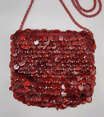 Bolso de mano vintage La Regale rojo fiesta cartera correa con cuentas bandolera  Foto 1 de 4
