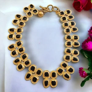 "Collana Vintage Anne Klein Smalto Nero & Tono Oro Toggle Couture 16" - Foto 1 di 23